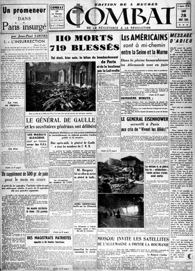 Den parisiske oppstanden for å frigjøre hovedstaden - overskrift på "Combat" av 28.08.1944, koll. MDJ Bernard. av Anonymous Anonymous