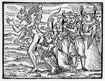 Sabbatsrituelle kyss på baken til djevelen - "Compendium Maleficarum", omhandler heksene, deres ulykker og deres sortileges av Francesco Maria Guazzo eller Guaccio eller Guaccius (15?? -16??) 1608 Private Collection av Anonymous Anonymous