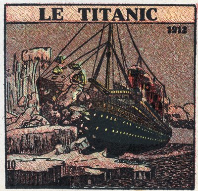 T.S.F.: Titanics forlis i 1912. Nødmeldinger ble sendt fra skipets T.S.F. innlegg etter å ha koblet opp med et isfjell. Anonym illustrasjon fra 1925. Privat samling. av Anonymous Anonymous
