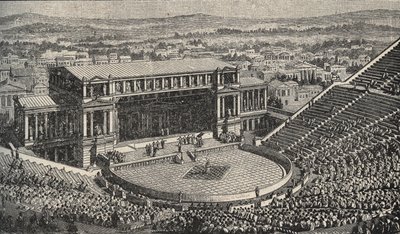 Dionysos teater, Akropolis, Athen, Hellas - Gjenoppføring av 1890 av Dionysos teater - i Athen, antikkens Hellas. - gravering 1890 av Anonymous Anonymous