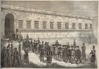 Fengselet til Rochefort på 1800-tallet. Gravering i «Fangernes historie fra deres skapelse til i dag» (1877) av Pierre Zaccone (1817-1895) (Colonia Penale - Straffekoloni). Privat samling. av Anonymous Anonymous