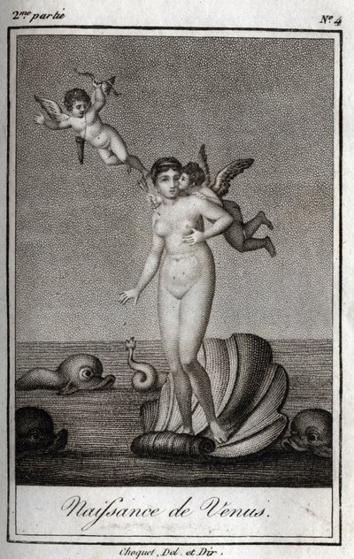 The birth of Venus (Birth of Venus). Engraving from 1819 in “Lettres a Emilie sur la mythologie” by Charles Albert Demoustier (1760-1801). Private collection. av Anonymous Anonymous