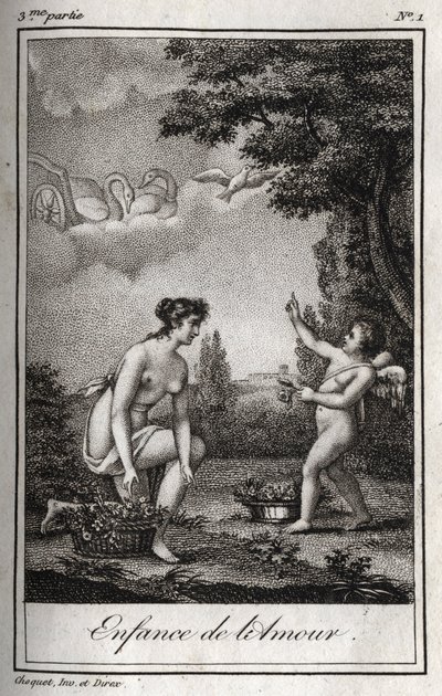 Kjærlighetens barndom. Gravering fra 1819 i «Lettres a Emilie sur la mythologie» av Charles Albert Demoustier (1760-1801). Privat samling. av Anonymous Anonymous