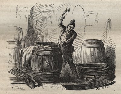 Bødkeren til Toulon Bagne på 1800-tallet. Gravering i «Fangernes historie fra deres skapelse til i dag» (1877) av Pierre Zaccone (1817-1895) (Colonia Penale - Straffekoloni). Privat samling. av Anonymous Anonymous