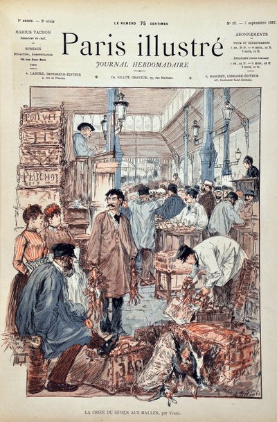 Spillropet i Halles de Paris i 1887. Illustrasjon av Hermann Vogel (1856-1918). Gravering fra 1887 i "" Paris-Illustrous journal weekly"". av Anonymous Anonymous