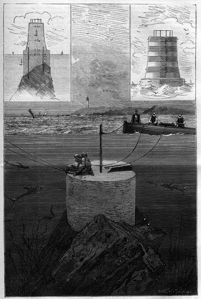 The lighthouse of the Lavezzi: Construction of the Tower Beacon of the Lavezzi Islands at the level of the detroit that separates Corsica from Sardinia in the Mediterranean Sea built in 1874 by the National Navy following the sinking of the Semillante in 1 av Anonymous Anonymous