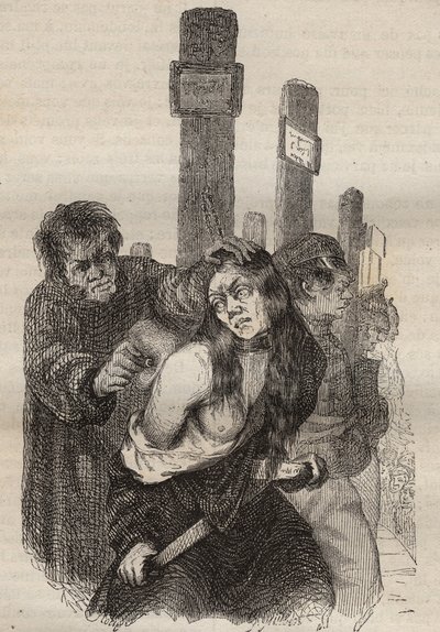 Merket ved fengselet i Rochefort på 1800-tallet. Gravering i «Fangernes historie fra deres skapelse til i dag» (1877) av Pierre Zaccone (1817-1895) (Colonia Penale - Straffekoloni). Privat samling. av Anonymous Anonymous