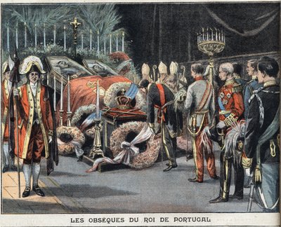 Obsequene til kongen av Portugal Charles I (1863-1908) døde myrdet 1. februar 1908. Gravering fra avisen "" Le Peute Parisien"", 23.02.1908. Privat samling. av Anonymous Anonymous