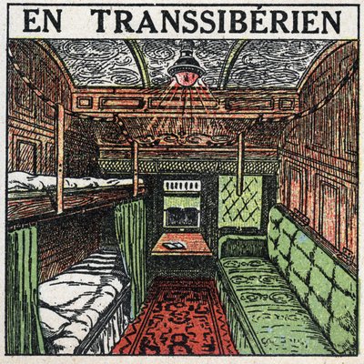 Jernbanene: inne i vognen til en transsibirsk. Anonym illustrasjon fra 1925. Privat samling. av Anonymous Anonymous