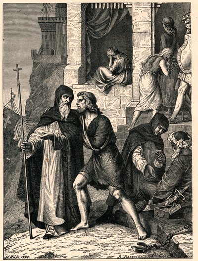 Forløsningen av fanger av Trinitarians: Order of the Most Holy Trinity for Redemption of Captives, kjent som Order of the Trinitarians eller Mathurins, tar seg av innløsning av kristne redusert til slaveri av maurerne her i Tunisia. av Anonymous Anonymous