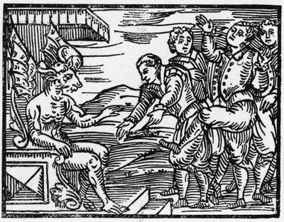 Trollmennene hyller djevelen - "Compendium Maleficarum", avtaler om hekser, deres ondskap og deres sorteringer av Francesco Maria Guazzo eller Guaccio eller Guaccius (15??? -16??) 1608 Private Collection av Anonymous Anonymous