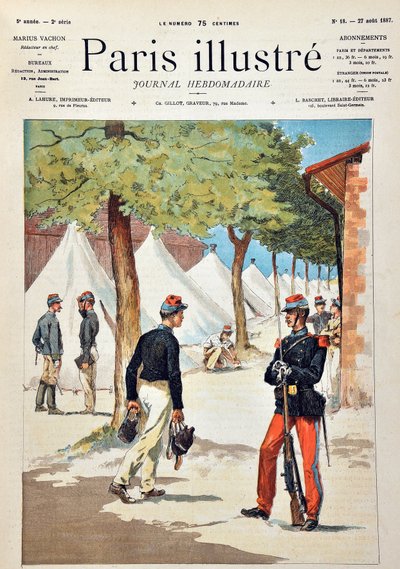 The students of the school of Saint-Cyr (Saint Cyr) at the camp of Chalons. Engraving from 1887 in “” Paris-Illustrous journal weekly””. av Anonymous Anonymous