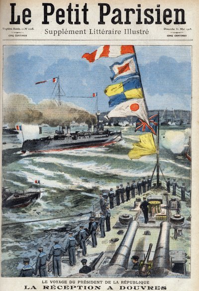 Reisen til den franske republikkens president Armand Fallieres (1841-1931): mottakelsen i Dover, England. En av avisen "" Le petit parisien"" den 31.05.1908. Privat samling. av Anonymous Anonymous