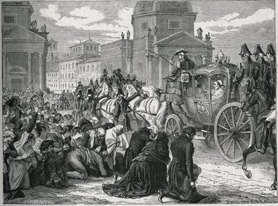 Det triumferende inntoget til pave Pius VII (Pio) (1742-1823) i Roma (Roma) 24. mai 1814. Gravering fra 1800-tallet. Privat samling. av Anonymous Anonymous