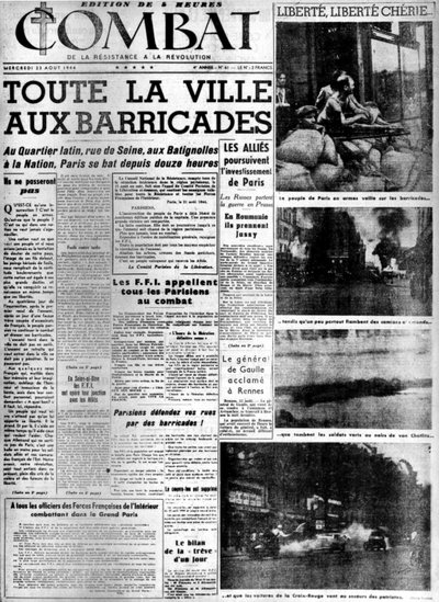 Hele byen ved barrikadene: frigjøring av Paris - i "Combat"" av 23.08.1944, koll. MDJ Bernard. av Anonymous Anonymous