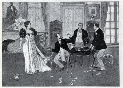 Teaterrepresentasjon: "" The Systeme Ribadier"", vaudeville av Georges Feydeau (1862-1921) og Maurice Hennequin (1863-1926) ved Theatre du Palais-Royal i Paris. Gravering i “Le monde illustree”” fra 1892. Privat samling. av Anonymous Anonymous