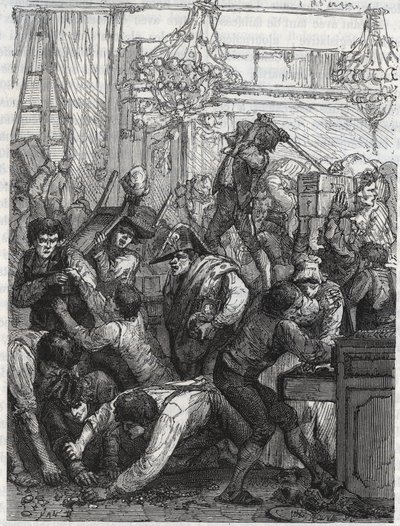 Tyveri av møbelvakten (nåværende Hotel de la Marine, Place de la Concorde) - Tyveri i uken fra 11. til 17. september 1792 av et band på oppdrag fra Paul Miette, fra en del av Diamonds, på hotel du Garde-Meuble de la Couronne, Paris, hvor t av Anonymous Anonymous