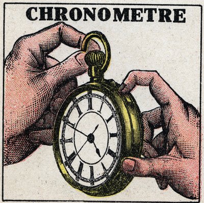 Tid: et kronometer. Anonym illustrasjon av 1925. Privat samling. av Anonymous Anonymous