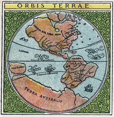Tid: orbis terrae. Kloden med Ecuador og tropene. Anonym illustrasjon fra 1925. Privat samling. av Anonymous Anonymous