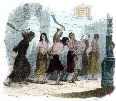 Tortur under inkvisisjonen i Spania på 1500-tallet: Piskens pine. Illustrasjon i "" Mysteres of the Inquisition and Other Secret Societies of Spain"" Av Victor de Fereal, Suberwick, Manuel Galo de Cuendias. Utgitt av P. Boizard av Anonymous Anonymous