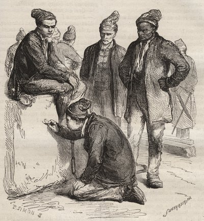 Typer av gallerier fra Brest Bagne på 1800-tallet. Gravering i «Fangernes historie fra deres skapelse til i dag» (1877) av Pierre Zaccone (1817-1895) (Colonia Penale - Straffekoloni). Privat samling. av Anonymous Anonymous