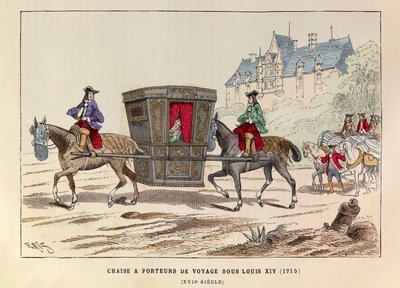 En stol for å bære reise under kong Ludvig XIVs regjeringstid (1715) - Sedanstol båret av hester regjeringstid til kongen Ludvig XIV av Frankrike av Anonymous Anonymous