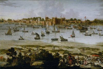Utsikt over havnen i Sūrat, ca. 1670 (olje på lerret) av Anonymous Anonymous