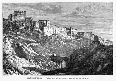 View of the Palais des Comes and walls of the city of Trebizonde (Turkey). Engraving in “Les Missions Catholiques au XIXeme Siecle”” by Louis-Eugene (Louis Eugene) Louvet. private collection. av Anonymous Anonymous
