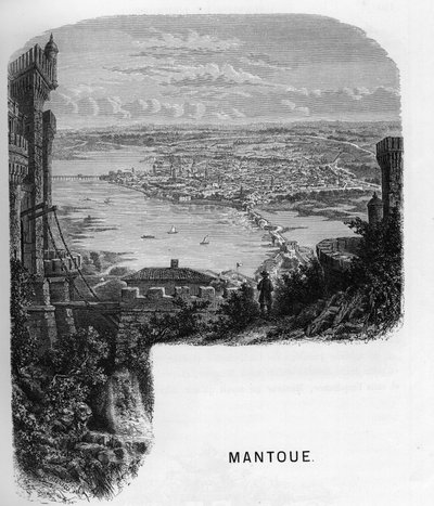 Utsikt over byen Mantua (Mantova), Italia. gravering av 1859 i "" galleriene i Europa - Italia"" av armengaud. Privat samling. av Anonymous Anonymous