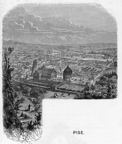 Utsikt over byen Pisa (Pisa), Italia. gravering av 1859 i "" galleriene i Europa - Italia"" av armengaud. Privat samling. av Anonymous Anonymous