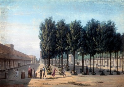 Utsikt over gårdsplassen til Paisibles på hospitset til Bicetre. De psykisk sykes vandring på sykehuset i 1824. Anonym gouache. Paris, Musee Carnavalet av Anonymous Anonymous