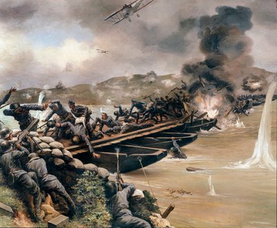 WWI: Battle of the Piave River eller Battle of the Solstice eller Battle of Middle June, juni 1918 (maleri) av Anonymous Anonymous