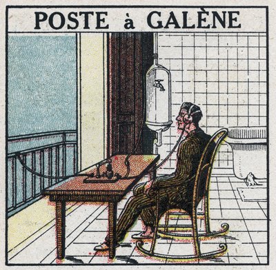 Wireless telephony: radio set in galene. Anonymous illustration of 1925. Private collection. av Anonymous Anonymous