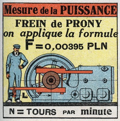 Work and power: measurement of power with Prony brake. Anonymous illustration from 1925. Private collection. av Anonymous Anonymous