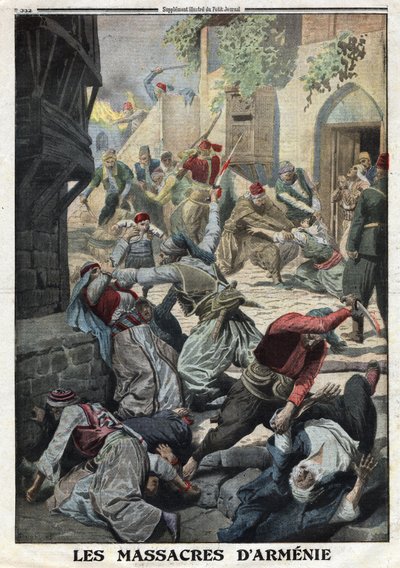 Første verdenskrig, armensk folkemord, ødeleggelse av den armenske befolkningen av osmanske tyrkere, Illustrasjon fra den franske avisen Le Petite Journal, 12. desember av Anonymous Anonymous
