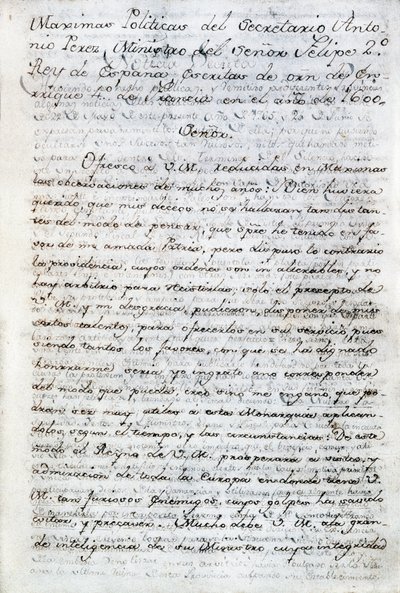 Politiske skrifter av Antonio Perez (1540-1611). Spansk politisk sekretær for kong Filip II av Spania. Ecuador, Quito. Politisk bibliotek i Ecuador av Aurelio Espinosa av Anonymous Anonymous