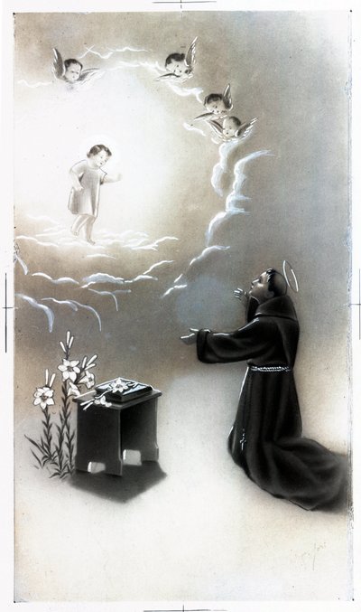 fromt bilde: representasjon av Saint Anthony av Padua (Antonio di padova) kjent som Thaumaturge (1195-1231). Privat samlekort av Anonymous Anonymous