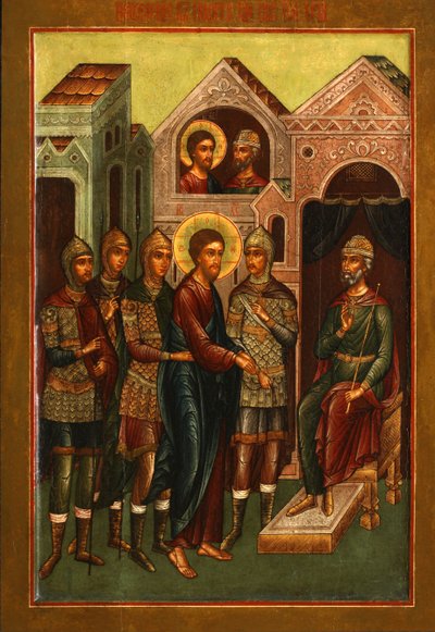 Kristus før Pilatus, tidlig på 1900-tallet. av Anonymous Russian icon painter