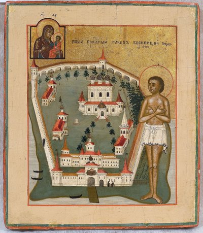 Saint James of Borovichi, Wonderworker of Novgorod med Valday Iversky Monastery, tidlig på 1800-tallet av Anonymous Russian icon painter