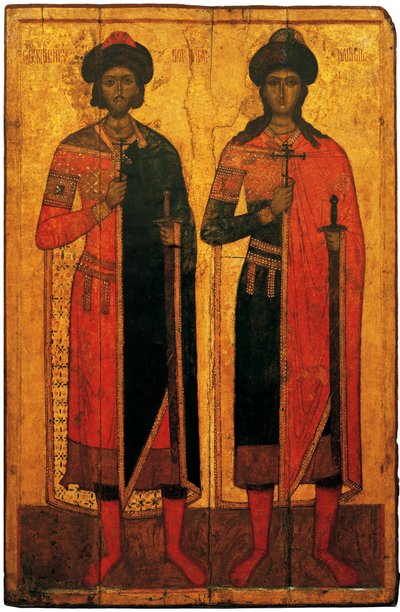 De hellige Boris og Gleb, midten av det 14. århundre. av Anonymous Russian icon painter