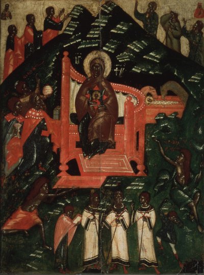 The Synaxis of the Virgin, slutten av 1300-tallet. av Anonymous Russian icon painter