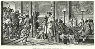 Bankett i Agathon, antikkens Hellas, ifølge Platon (litho) av Anselm Feuerbach