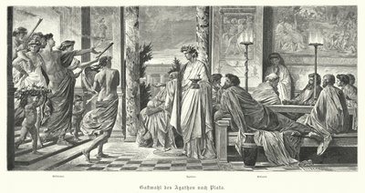 Bankett av Agathon og Platon, antikkens Hellas (gravering) av Anselm Feuerbach