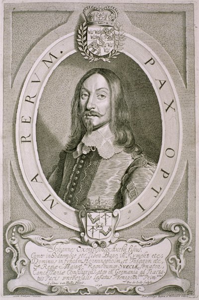 Johan Axelsson Oxenstierna (1611-57) greve av Sodermore, fra 'Portraits des Hommes Illustres', gravert av Petrus de Iode, utgitt 1706 av Anselmus van Hulle