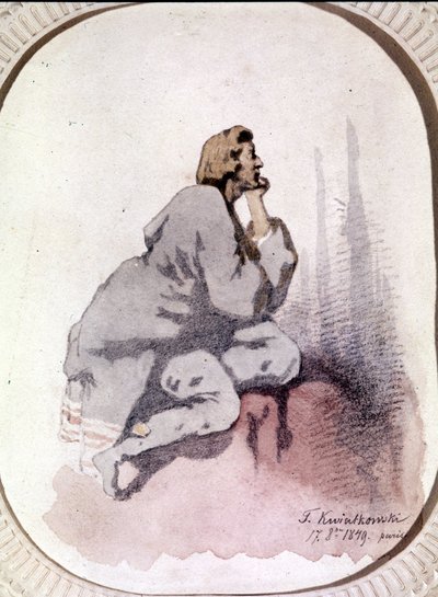 Portrett av Frederic Chopin (1810-1849), polsk komponist. Akvarell av Kwiatkowski. av Antar Teofil Kwiatowski