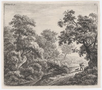 En reisende og hans hund Le Voyageur og sønn Chien, 1600-tallet. av Anthonie Waterloo