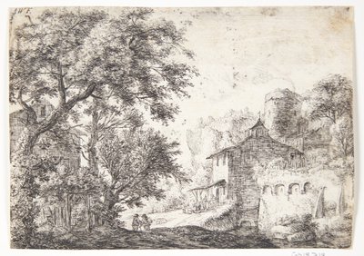 Bymur med et herberge av Anthonie Waterloo