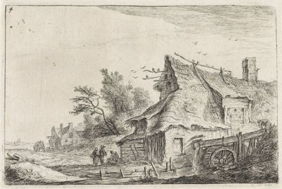 Utsikt over landsbyen med en vannmølle Landskap med bygninger (serietittel) av Anthonie Waterloo