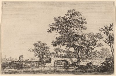 Fire menn på en steinbro av Anthonie Waterloo