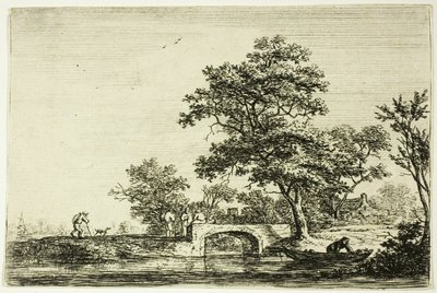 Fire menn på en steinbro av Anthonie Waterloo